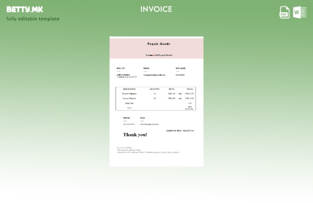Шаблон за фактура за стоки во модерен стил USA Fayair